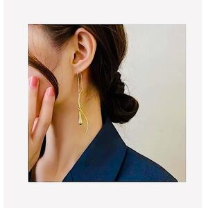 Elegant Geometric Wire Water Fall and Tassel Drop Pendant Earrings Gold Colour